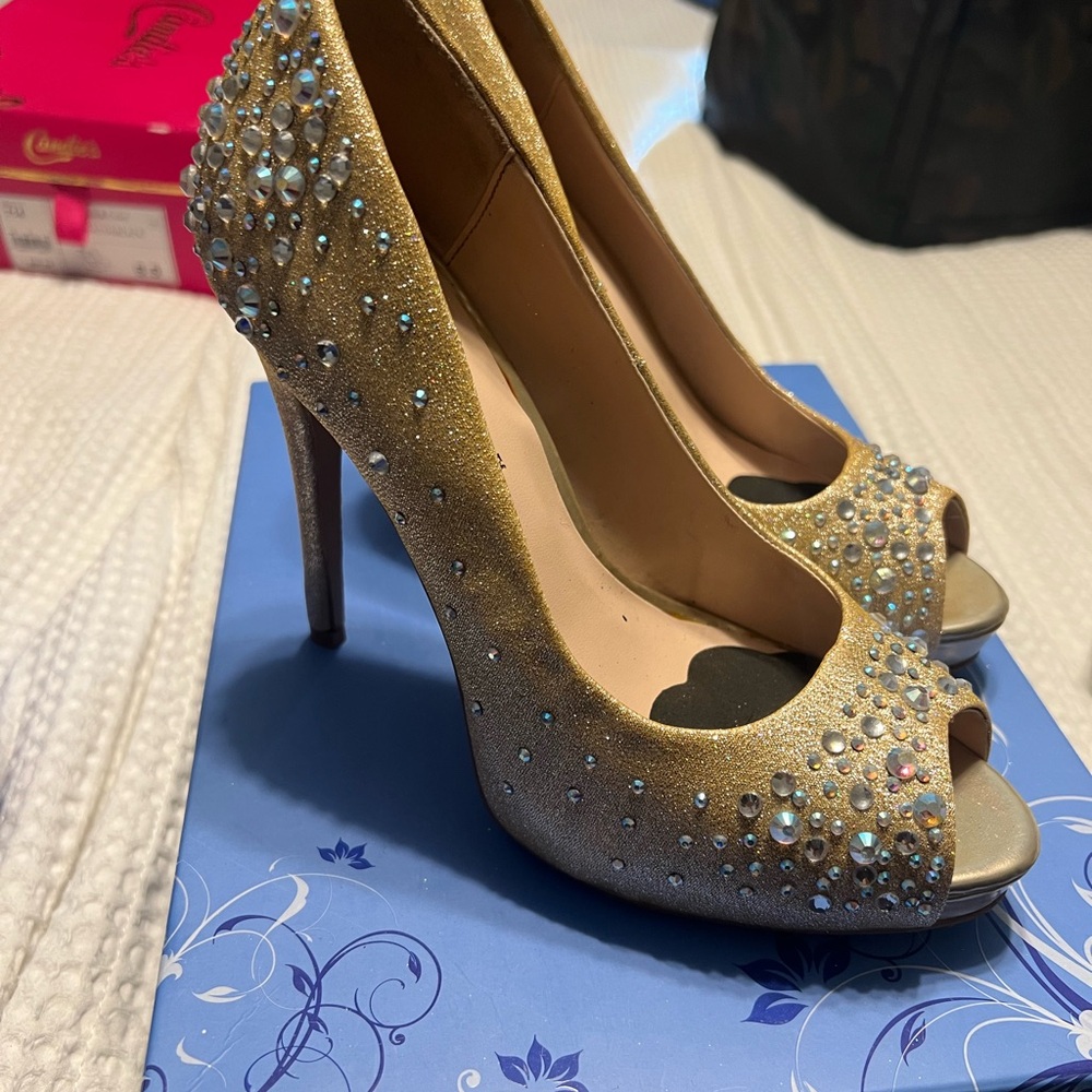 Sparkling Gold Embellished Heels